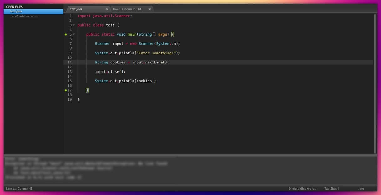 Sublime Text, una alternativa popular a IDEs pesadas para Java, mostrando su interfaz minimalista para codificación rápida.